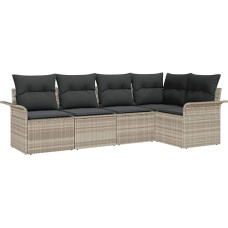 5-teiliges Garten Sofa Set mit Kissen Hellgrau Poly Rattan Gartenlounge Modelis3345362