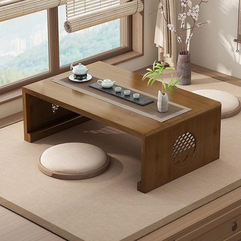 Faltbarer Couchtisch aus Walnussholz, Bambus, japanischer Stil, Meditations- und Altartisch, niedriges tragbares Design für Wohn- und Esszimmer, große Heimdekoration, Akzent, Zen-Ästhetik