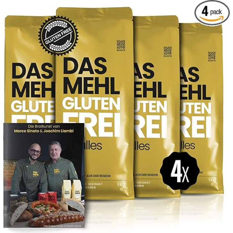 Miltai be glitimo - 4 x 1 kg picos miltų Miltai be glitimo picai, makaronams ir duonai | Sėkmingi kaip kvietiniai miltai | Be glitimo, fermentų ir priedų | Pridedamas 
