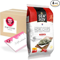 Pere's Candy Bundle for 4 x 4.5g Kimchi Nori Chips Seaweed Snacks Crispy Nori Seaweed Flakes with Sesame Oil Roasted Gluten Free + Pere's Candy Notepad 25 Sheets