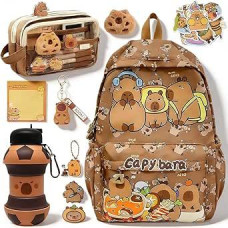 Capybara Vaikų kuprinė Capybara pieštukų dėklas su rašikliais ir raktų žiedas rinkinys Karikatūrų mokyklos krepšys Gyvūnas Pen Holder pieštukų dėklas Capybara kanceliarinės rinkinys Mokyklinės reikmenys Knygų krepšys Dovana