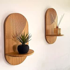 2 boho plaukiojančių lentynų rinkinys - medinės pakabinamos sieninės lentynos, be gręžimo, 