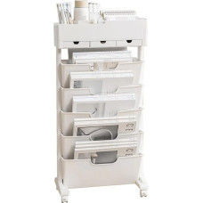 Mobile Bookcase with 6 Tiers, Removable Rolling Book Cart with 3 Drawers, Bookcase, Magazine Rack for Office, Dorm (Beige)