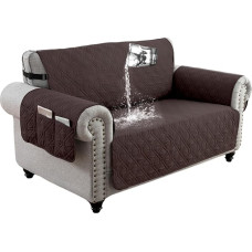 QQJIN 100% vandeniui atsparus 2 vietų sofos užvalkalas su 6 šoninėmis kišenėmis, sofos apsauga su reguliuojama elastine juosta vaikams, šunims, šokolado spalvos, 2 sėdimos vietos