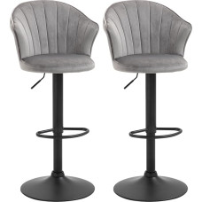HOMCOM Set of 2 Swivel Bar Stools with Backrest Velvet Touch Bistro Stools Height-Adjustable Counter Stool Armless Foam Grey 54 x 56 x 91-111 cm