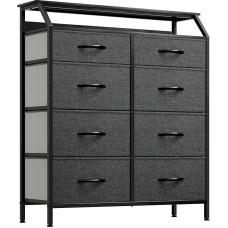 YITAHOME komoda su 8 stalčiais, medžiaginiai stalčiai su rankenomis, komoda su tvirtu plieniniu rėmu, patvari, juoda / pilka