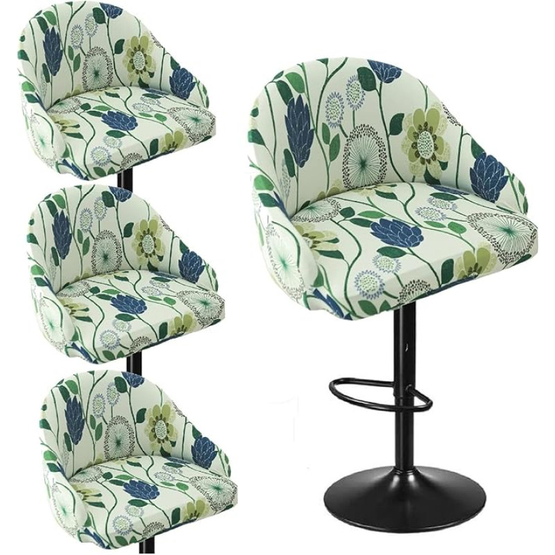 Mswborml Spausdinti apsauginiai užvalkalai baro kėdėms su atlošu, išlenktas rinkinys 4/2, universalūs kėdžių užvalkalai kėdėms su aukštu atlošu ir porankiais, skalbiamas užvalkalas baro kėdėms, galima skalbti skalbimo mašinoje, A, 4 vnt.