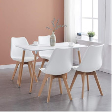 IPOTIUS Modernus valgomojo stalo komplektas, baldai, stačiakampio formos stalas ir kėdės su medžio masyvo kojomis, valgomojo komplektas namams, biurui, virtuvei, modernus stalas ir 4 kėdės, baltos spalvos