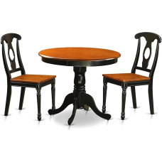 East West Furniture ANKE3-BLK-W Antique Black 3 Piece Dining Set with 2 Wooden Chairs