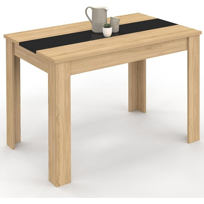 IDMarket - Rechteckiger Esstisch ROZY für 6 Personen in Buchenholzoptik und Schwarz 110 cm