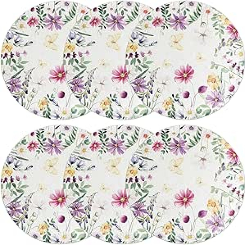 OSALADI 6 Stück Runde Leinen Platzsets mit Blumenmuster Weiche Tischsets für Esstisch Waschbare Tischmatten