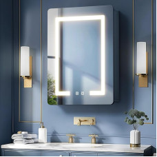 LNZHAO Vonios veidrodžių spintelės su LED žibintais, aliuminio lydinio sieninė vonios spintelė, LED vonios veidrodis, 3 spalvos, reguliuojamas apšvietimas, reguliuojamos lentynos, jutiklinis jutiklis