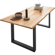 Samas, Sietlo valgomojo stalas, natūrali ąžuolo mediena, metalinis U-formos rėmas, medžio krašto stalas, unikalus