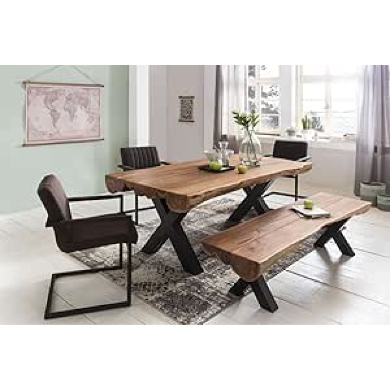 Valgomojo stalas 200 x 100 x 77 cm Akacijų kaimo namų stiliaus medžio masyvo dizaino valgomojo stalas Stačiakampio formos valgomojo stalas Medžio kamieno virtuvės stalas 8 žmonėms