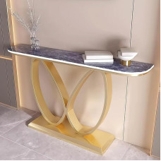 BRCYKRWY Marmor-Konsolentisch,Moderner Konsolentisch,Moderner Sofa- Und Console Table,Elegantes Ausstellungsmöbel,für Wohnzimmer,Eingang,Flur,Foyer,hinter Der Couch(Gold+Blue,150cm/59)