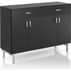 Baldai of America Brysin Modern 121,9 cm bufeto stalviršis, bufetinė spintelė su nuimamu vyno laikikliu, 2 stalčiais ant metalinių slankiklių ir 2 durelėmis, skirta virtuvei, valgomajam, didelė, juodai sidabrinė