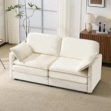 GULFXDS 2 sėdimų vietų sofa, maža sofa, moderni minimalistinė 2 sėdimų vietų sofa, patogi ir erdvi, tinka namams, biurui, mažiems kambariams (balta)