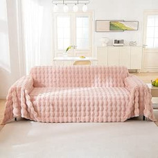 VM VOUGEMARKET Sofabezug, dick, zottelig, flauschig, Plüsch-Möbelbezug, weiche Überwurfdecke für Couch, Sofa, Bett, Sofa, Schonbezug, Rosa, 180,3 x 340,4 cm