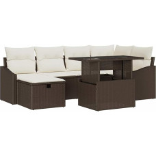 7-teiliges Garten Sofa Set mit Kissen in Braun Poly Rattan Gartenlounge Modelis3359835