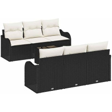 7-teiliges Garten Sofa Set mit Kissen Schwarz Poly Rattan, 2-Sitzer Garten Sofa mit Stauraum und Kissen Schwarz Poly Rattan Gartenlounge Modelis3354256