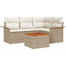 5-teiliges Garten Sofa Set mit Kissen Beige Poly Rattan Akazie Gartenlounge Modelis3347323