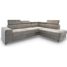 Masseno Ecksofa ALVORO M R-S mit Schlaffunktion L-Form, Klassisch Sofa mit Bettkasten, Wohnzimmersofa, Couch, Soffa, Bettsofa, Bettsofa, Couchgarnitur - Hellgrau, Monolith 84