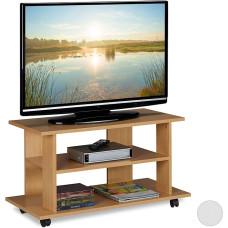 Relaxdays TV Board with Wheels, 2 Compartments for TV, Console & Receiver, Mobile TV Table, HBT 45 x 80 x 40 cm, Natural, Wood Effect