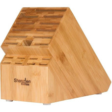 Shenzhen Knives Universal Knife Block with 20 Wide Slots: in X-Large Bamboo Wood Knife Block without Knives - Butcher Block Knife Holder and Organiser for Easy Storage of Kitchen Knives