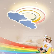 LED Children's Ceiling Light Clouds Rainbow Ceiling Light Dimmable with Remote Control Night Light Function Children's Room Bedroom Living Room Boys Girls Bedroom Pink Ceiling Light 35 cm
