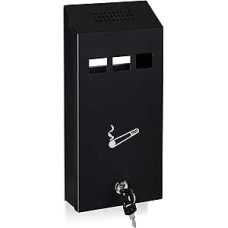 Relaxdays Wall Ashtray for Outdoors, Weatherproof, Lockable, with Mounting Material and Key, 32 x 15 x 6 cm, Black