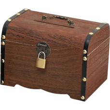 POHOVE Vintage Wooden Piggy Bank Handmade Money Box with Lock, Safe Money Box, Wooden Treasure Chest for Children