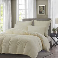 Flannelette Bed Linen 220 x 240 cm Plush Beige White Flannel Winter Warm Cuddly Fluffy Bed Linen Teddy Fleece Velvet Cashmere Touch Duvet Cover with Zip