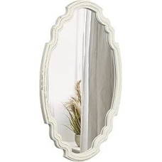 Ūkinis veidrodis Dekoratyvinis sieninis veidrodis 43 x 60 cm, senovinis ovalus veidrodis su mediniu rėmeliu, baltas sieninis veidrodis svetainei, miegamajam, vonios kambariui, prieškambariui