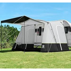 EVER ADVANCED Karavano markizė 350 x 260 x 245 cm, skirta nameliams ant ratų, su 2 langais, šoninėmis durimis, didelėmis durimis kaip stogas, kelioninė markizė PU 3000 mm, atspari vandeniui, tinkama kelionėms, šeimai kartu, stovyklavimui
