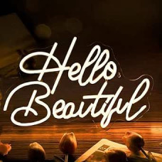 Hello Beautiful Neon Light for Home Wall Decoration Bedroom Night Light Pink LED Light Sign Party Wedding Bar Beauty Decoration Dimmer Switch Reusable LED Neon Light