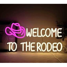 ineonlife Welcome To The Rodeo Neon Sign, Cowboy Hat Neon Light for Wall Decoration, Pink Warm White Neon Lights, Dimmable LED USB Light Up Signs for Living Room, Man, Cave, Bar, Leisure Room