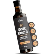 Black Cumin Oil Organic Cold Pressed 250 ml - Unfiltered, High Thymoquinone Content (4600 mg/1000 g), No Additives - Equivalent to 500 Black Cumin Oil Capsules Cold Pressed