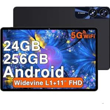 Tablet 11 Inch Android with 24GB RAM 256GB ROM TF 1TB, Octa-Core 2.0 GHz, 5G WiFi 6, Bluetooth 5.0, Widevine L1, 5MP+13MP, 8000mAh, 1280 x 800 IPS FHD, Face Detection, GPS, Tablet with Case, Black