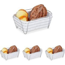 Relaxdays Brotkorb Metall mit Stoffeinsatz, eckig, Frühstückskorb für Brot & Brötchen, HBT: 10 x 23,5 x 17 cm, weiß (Packung mit 4)