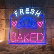Croissant Neon Sign, LED Fresh Baked Dessert Neon Sign for Wall Decoration, Dimmable Neon Lights USB Power for Business Bakery Dessert Shop Café Restaurant Bar Club Home Party