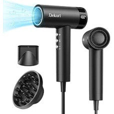 Dekuri Hair Dryer, Ion Hair Dryer with 110,000 RPM High Speed Motor, 200 Million, Lightweight, Low Noise Hair Dryer for Women and Men, with 2 Magnetic Nozzles and Diffuser, Jet Black
