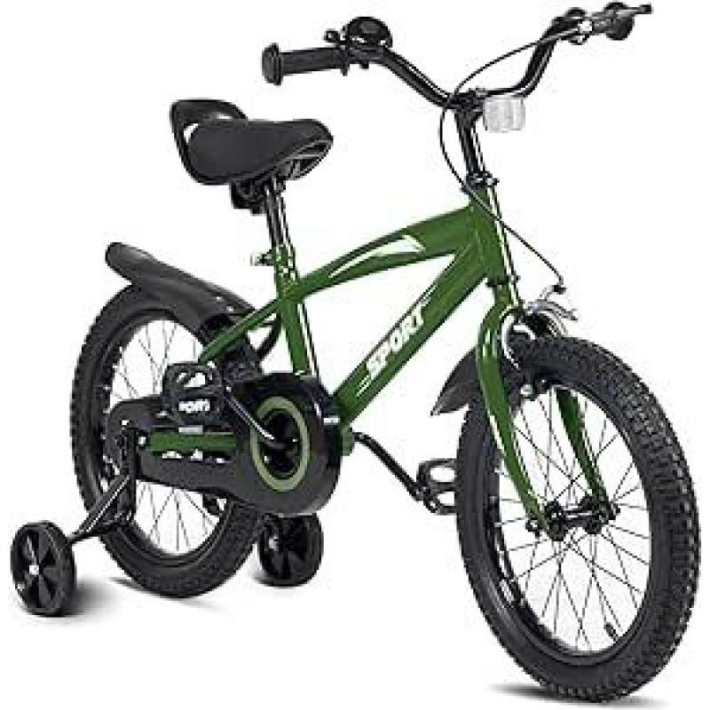 BODIOO Kinderfahrrad 14 Zoll, Fahrrad für Jungen und Mädchen mit Stützrädern, stabilem Rahmen, verstellbarem Sitz, Handbremse und Rücktrittbremse, geeignet für Fahrer von 94 bis 107 cm