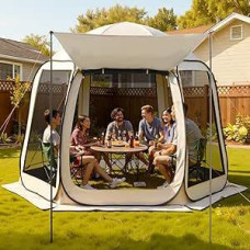 VEVOR Screen House 3 x 2,8 m 4-8 asmenų Pop Up Viewing Tent Nešiojama ekranuojama palapinė su krepšiu Tinklelio šonai Žemės stulpai sodo kiemo lauko veiklai Smėlio spalvos