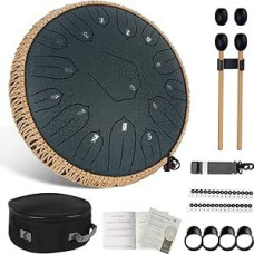 Tongue Drum 13 Inch 15 Tones Steel Tongue Drum, D Major Singing Bowl Handpan Instrument with Mallets for Children Meditation Yoga Sound Healing (Dark Blue 13 Inches)