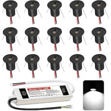 Įleidžiamas prožektorius LED 1 W, mini LED prožektorius, LED įleidžiamas prožektorius, 12 V, skylės dydis 15-18 mm, lubų prožektoriai, IP65 įleidžiami prožektoriai, šaltai balta, LED prožektorius stoginei, vonios kambariui, virtuvei