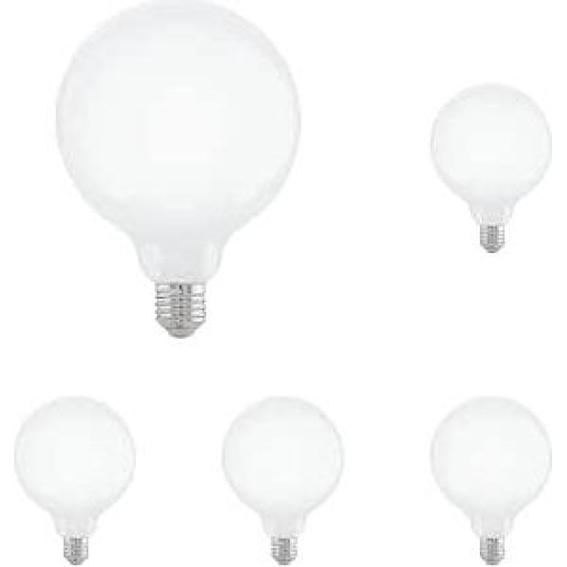 EGLO E27 LED lemputė su galimybe reguliuoti apšvietimą, 7,5 W (atitinka 60 W), 806 liumenų, šiltai balta lemputė, 2700 K, opalinės baltos spalvos lemputė, G125, skersmuo 12,5 cm (5 vnt.)