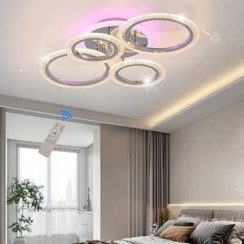 STCH lubų šviestuvas LED lubų šviestuvas, miegamojo šviestuvas 60 W, reguliuojamo apšvietimo modernūs lubų šviestuvai su nuotolinio valdymo pulteliu, gyvenamojo kambario šviestuvas Daugiafunkcinis lubų apšvietimas svetainei, virtuvei, prieškambariui,