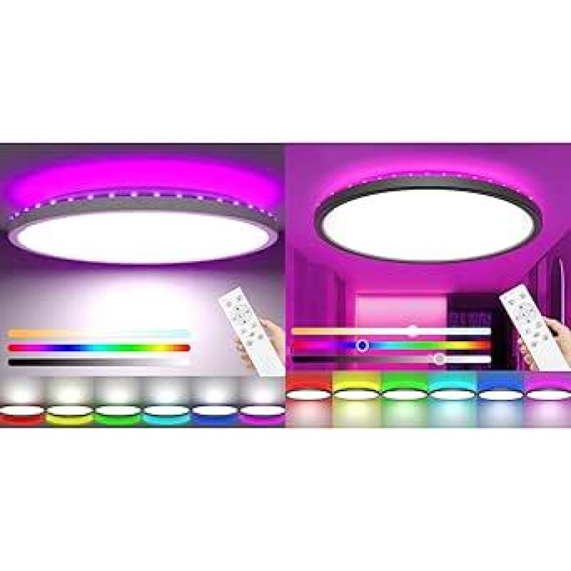 zemty 30 cm baltos + juodos spalvos LED lubų šviestuvas, reguliuojamas, RGB spalvų keitimo lubų šviestuvas 3000K-6500K