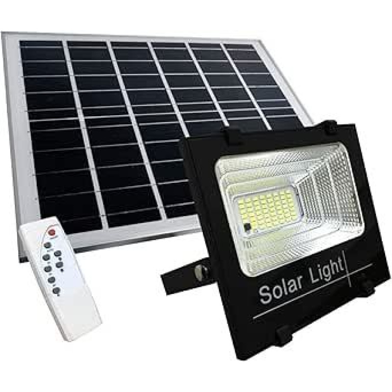 SQUADO - LED prožektorius 100 W SMD su saulės kolektoriumi, saulėlydžio jutikliu ir nuotolinio valdymo pulteliu