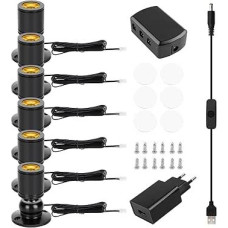 6 x LED Spotlight Lights, Small LED Spotlights, Mini LEDs Spot Light, 360° Swivelling Aluminium Spotlight Mini Spotlight with Power Connection for Jewellery Display Case, Painting Picture